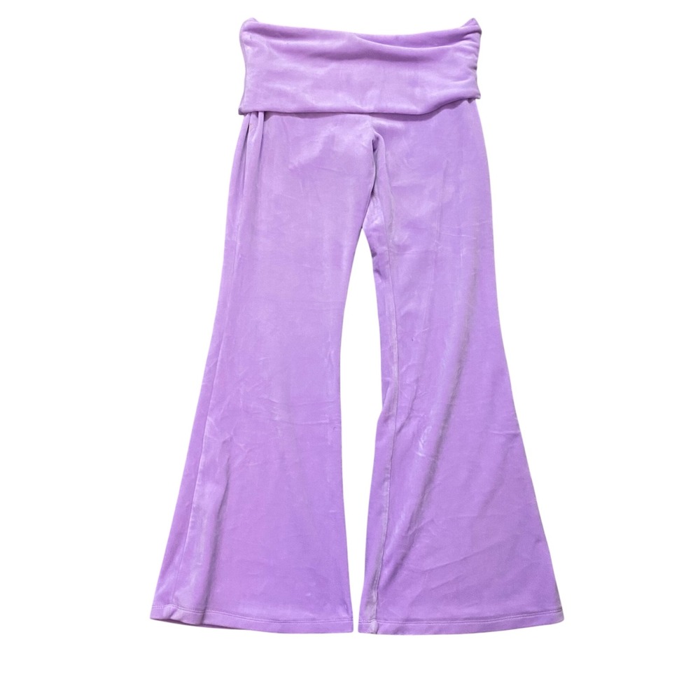 Forever 21 Velour Flare Pants Women Large Purple Y2K McBling Foldover Waist